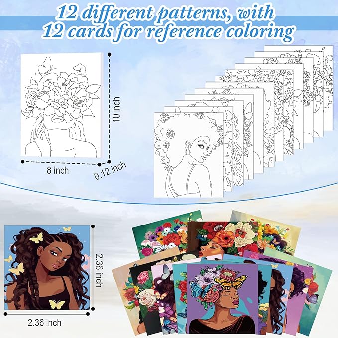 Ctosree 12 Pack Pre Drawn Canvas Kit for Painting Sip and Art Paint Kit for Adults Pre Painted Canvas Party Favors for DIY Holiday Party Date Night Gifts(Flower Lady,10 x 8 Inch)