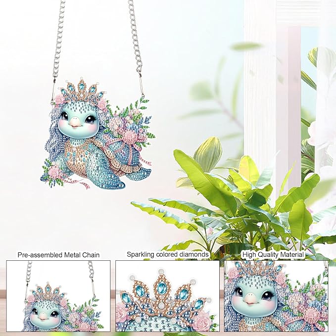 Tontut 5D DIY Diamond Art Painting Pendant kit, Crown Turtle Special Shape Hanging Crystal Window Pendant kit, Adult Gift Home Curtains, Yard Entrance Decoration