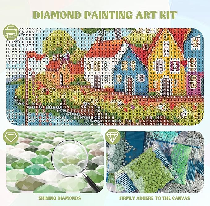 QENSPE Diamond Painting Landscape Art Kits for Adults, DIY Full Drill Diamond Art Kit for Beginners, 5D Colorful Houses Round Diamond Dots Paintings Gem Art Crafts Home Wall Decor Gifts 30x30cm