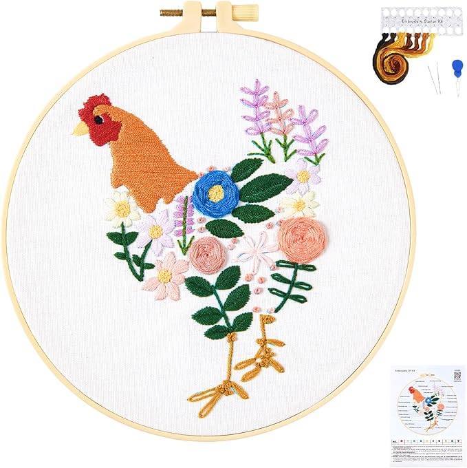 Crafmanoe Hand Embroidery Kits for Beginners Adults, Floral Stamped Cross Stitch Kits for Beginners Adults, Funny Embroidery Set Needlepoint Starter Kits, Embroidery Hoops, Fabric and Video Tutorial