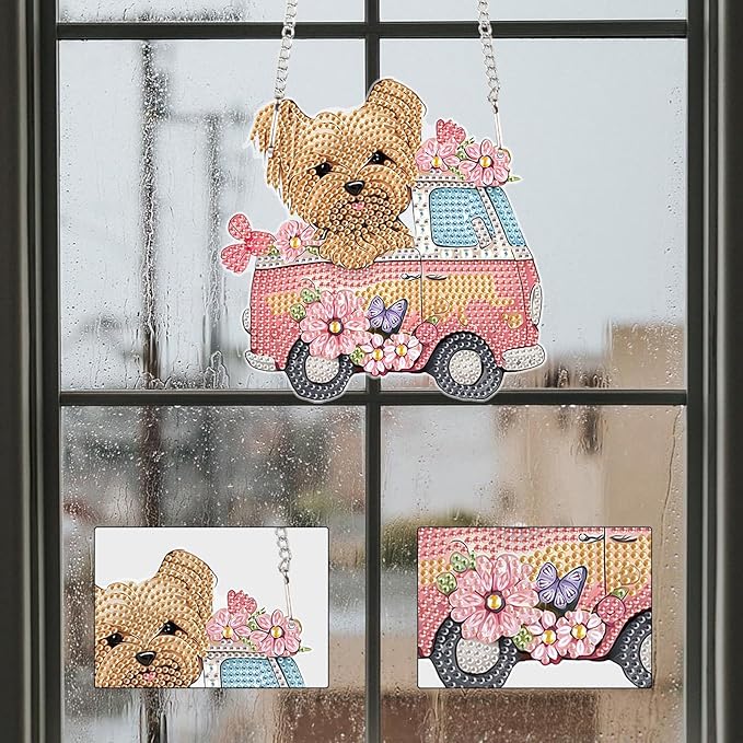 AiYuanzsh Yorkshire Terrier Dog Diamond Art Hanging Kit for Adults, Special Shaped Crystal DIY Acrylic Diamond Painting Sun Catcher, Window Pendant Craft Home Decor Gift for Dog Lovers