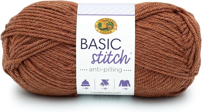 Lion Brand Yarn Basic Stitch Anti-Pilling Yarn for Crocheting, Knitting, and Crafts, Russet Heather, 1 Pack