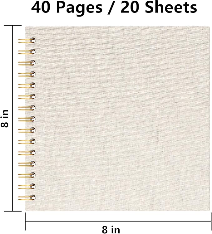 8x8 Inch Scrapbook DIY Photo Album Linen Cover Hardcover White Pages 20 Sheets Small Scrap Memory Book Beige