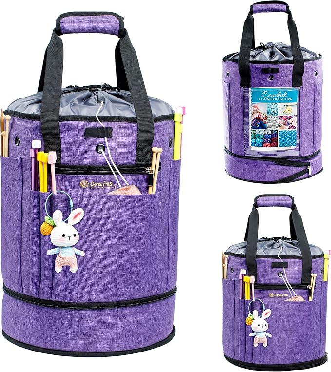 Expandable Yarn Storage Organizer, Crochet Bag & Yarn Tote with Zipper Closure, Yarn Holder for Crocheting and Knitting for Yarn Skeins, Hooks, Needles,Accessories – Gift for Crafters