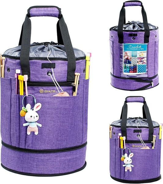 Expandable Yarn Storage Organizer, Crochet Bag & Yarn Tote with Zipper Closure, Yarn Holder for Crocheting and Knitting for Yarn Skeins, Hooks, Needles,Accessories – Gift for Crafters