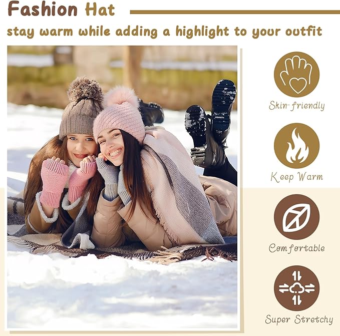 Maasechs 4 Pairs Knitting Kit for Beginners Adults Learn to Knit Gloves Hat Scarf Complete Knitting Crochet Starter Kit with Yarn Needles Stitch Markers Instruction Craft DIY Gift for Women Men Winter