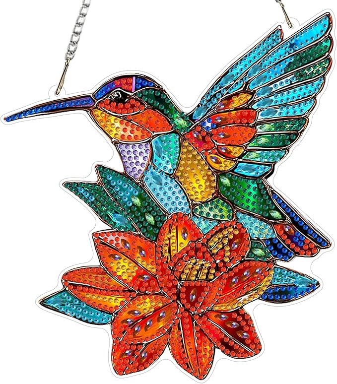 EOBROMD Diamond Hanging Art Kits for Adults Flower, Bird Diamond Art Painting Suncatcher, DIY Special Shaped Rhinestone Kits for Adults, Window Pendants Home Garden Wall Hanging Ornament