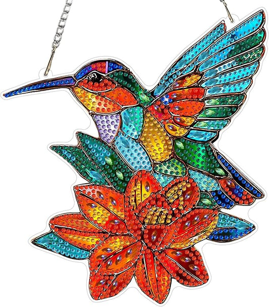 EOBROMD Diamond Hanging Art Kits for Adults Flower, Bird Diamond Art Painting Suncatcher, DIY Special Shaped Rhinestone Kits for Adults, Window Pendants Home Garden Wall Hanging Ornament