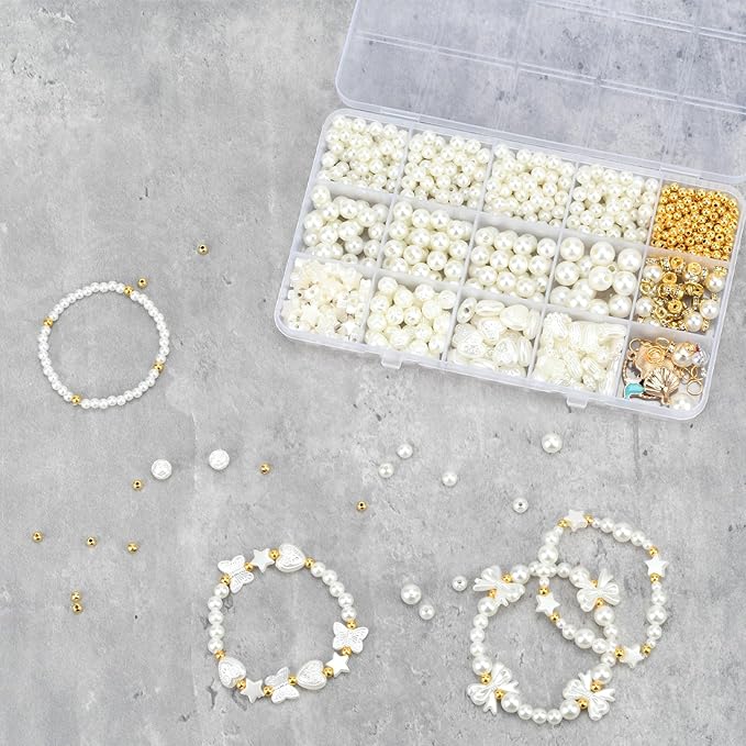 DIY Pearl Bracelet Making Kit-640pcs Real Shell Pearls & Starter Tool Set,Jewelry Craft Supplies for Women,Creative Beading Kit with Storage Box-Ideal for Birthday,Party Favors（640PCS）