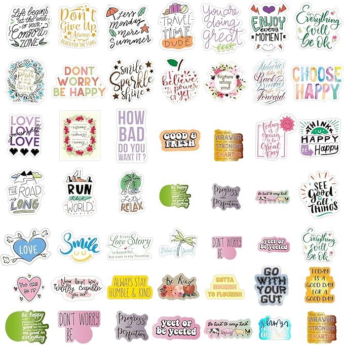 200 pcs quote & positive stickers pack — waterproof motivational vinyl stickers for water bottles, stanley cups, hydro flasks, laptops, computers, vision boards (positive sticker)