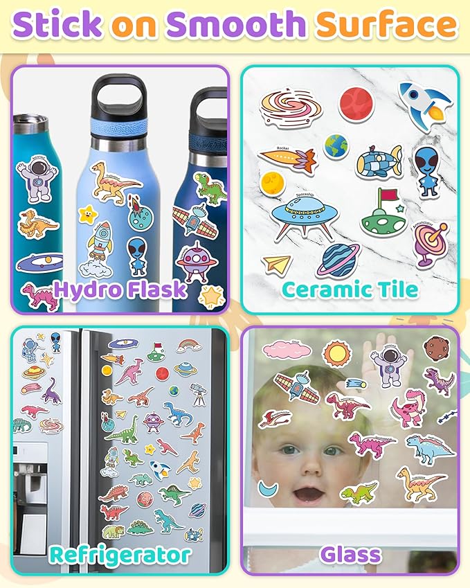 benresive reusable sticker books for kids, sticker books for toddlers, toddler travel toys activities crafts ages 3 and up birthday gifts - dinosaurs, space and body