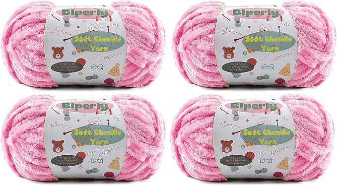 4 * 100g Velvet Chenille Chunky Yarn for Crocheting - 49.2yds per Skein Plush Fluffy Yarn - Easy to Use for Baby Blankets, Knitting Creations & DIY Crafts (4, Sakura Pink)