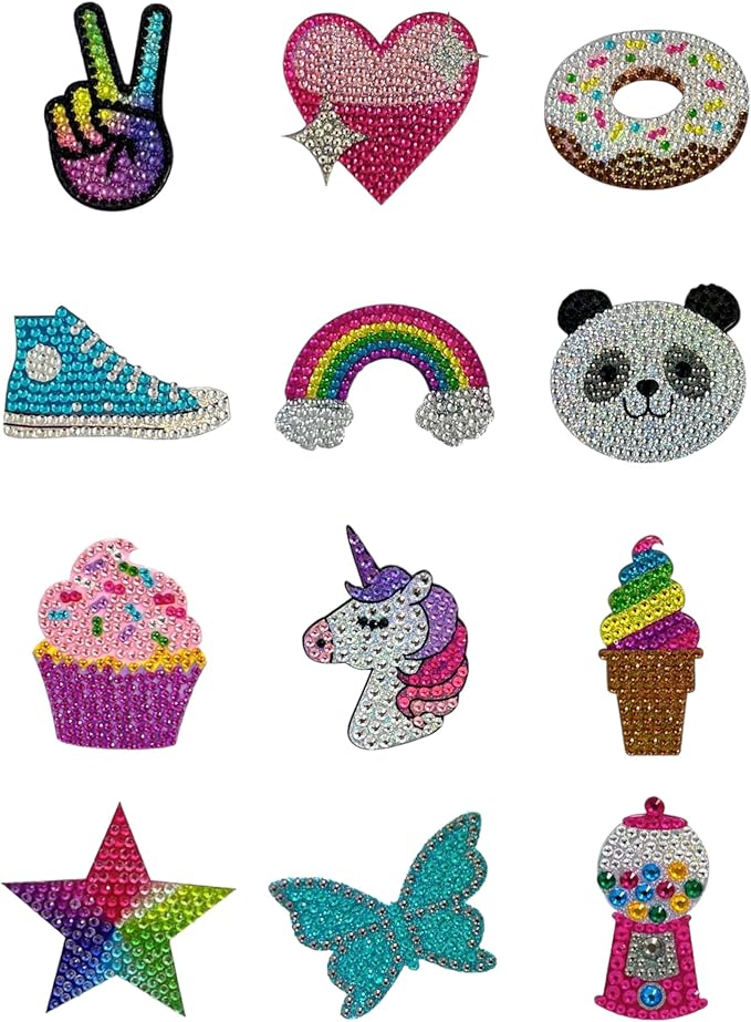 stickerbeans® rhinestone stickers – 1st edition collection 12-pack, 2” x 2” unique sparkly cut-to-shape for collecting, trading, decorating laptops, phone cases, scrapbooks, for kids & teens