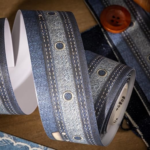 PET Washi Tape Stickers for Journaling Supplies, Decorative Denim Themed Journal Tape Stickers for Scrapbooking,Journaling, Junk Journal Supplies,Planer,Letters,Water Bottles (Denim)