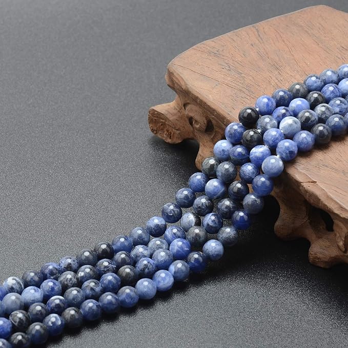 LPBeads 200Pcs Polished 6mm Round Natural Blue Sodalite Gemstone Loose Beads with Stretch Cord for Jewelry Making Bracelets
