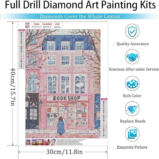 ARPADAMO Diamond Art Kits for Adults,5D Pink Book Shop Diamond Painting DIY Book Diamond Art Diamond Painting Kits for Adult,Round Full Drill Diamonds, Diamond Art Kits for Home Decor-12x16inch