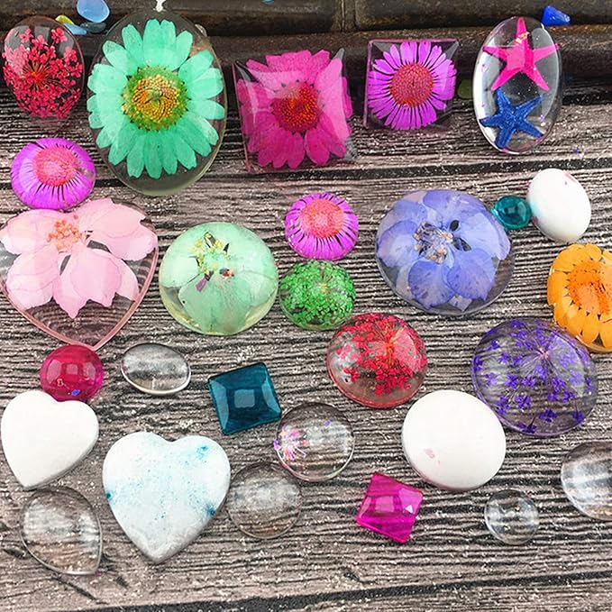 HOMEIDOL Resin Jewelry Molds Pendant Trays Making Kit with 30pcs 5 Styles Metal Pendants and 1pc Silicone Epoxy Casting Mold for Pendant Crafting DIY Gifts