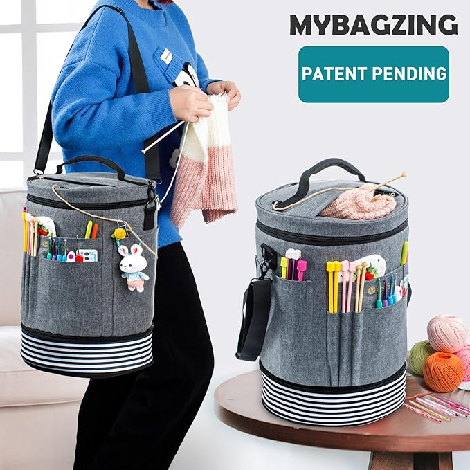 Expandable Yarn Storage Organizer, Crochet Bag & Yarn Tote with Zipper Closure, Yarn Holder for Crocheting and Knitting for Yarn Skeins, Hooks, Needles, Accessories – Gift for Crafters