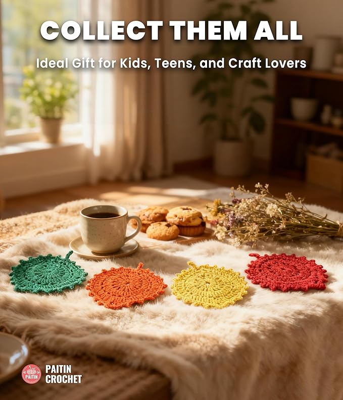 PAITIN Crochet Starter Kit – Easy DIY Craft Set for Adult Beginners, Handmade Yarn Art Project with Video Guidance (Leaf Coaster)