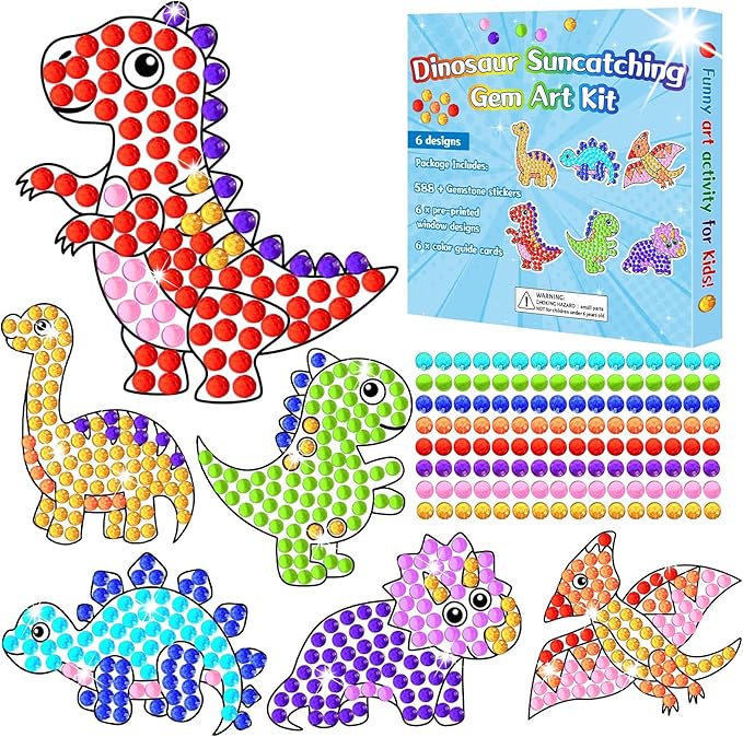 Qyeahkj 6 Pcs Dinosaur Arts Crafts DIY Dino Gem Diamond Suncatcher Crafts for Dinosaur Diamond Painting Gifts Exchange for Home Party Decor