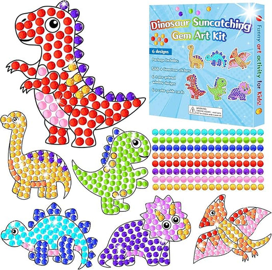 Qyeahkj 6 Pcs Dinosaur Arts Crafts DIY Dino Gem Diamond Suncatcher Crafts for Dinosaur Diamond Painting Gifts Exchange for Home Party Decor