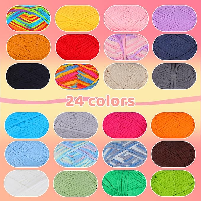24x50g (42.3Oz) Easy Yarn for Crocheting and Knitting, 24x87yds Beginner Crochet Cotton Yarn for Beginners with Easy-to-See Stitches, Worsted-Weight Medium #4 - Cotton-Nylon Blend