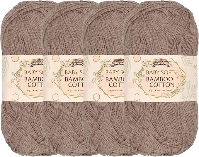JubileeYarn Baby Soft Bamboo Cotton Yarn - 50g/Skein - Coffee Lover - 4 Skeins