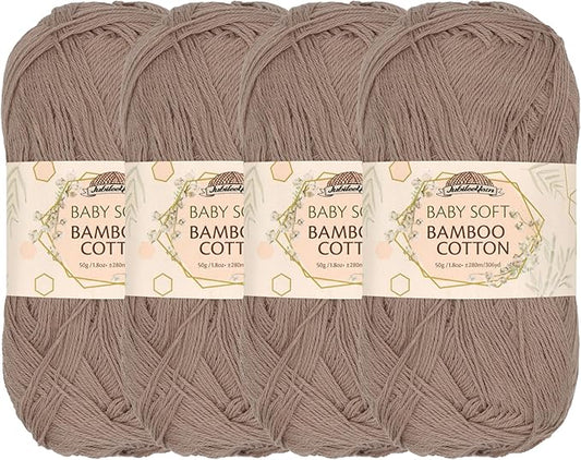 JubileeYarn Baby Soft Bamboo Cotton Yarn - 50g/Skein - Coffee Lover - 4 Skeins