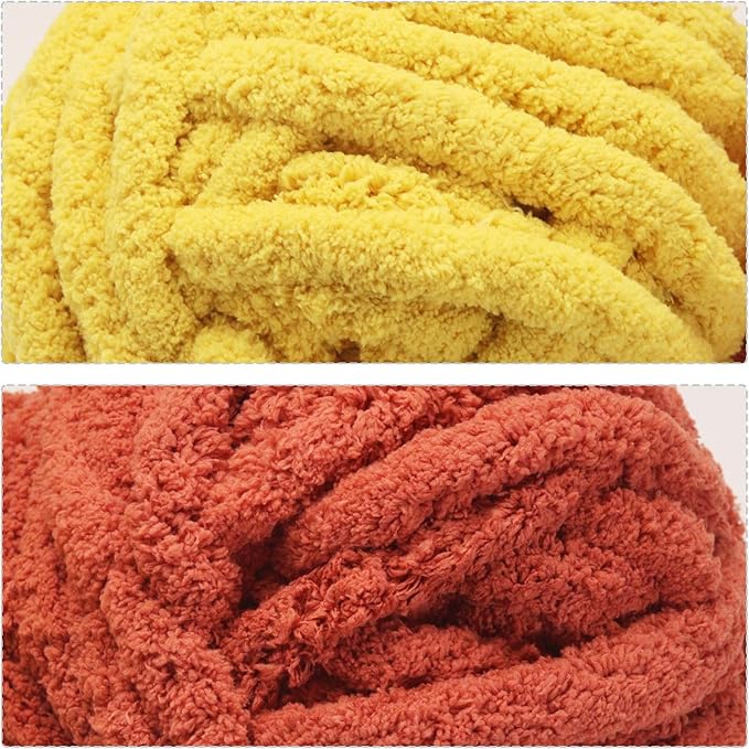 SUNTQ 8 Pack Assorted Chunky Yarn - Bulky Thick Chenille Fluffy Yarn for Crocheting, Hand Knitting, Arm Knitting - 4 Golden Yellow, 4 Canyon (32 yds, 8.8 oz Each Skein)