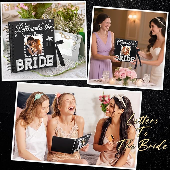 Letters To The Bride Scrapbook 8x8 Inch Bride Memory Book DIY Wedding Photo Album with Stickers and Markers for Wedding Engagement Bridal Shower Gifts Party Supplies, 40 Sheets (Bridal,Black)
