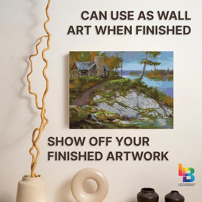 Ledgebay DIY Paint by Numbers Kit for Adults Framed Canvas Beginner to Advanced Paint by Numbers Kit Kits Include Acrylic Paint Set Brushes Tabletop Easel (Away from It All 16"x 20" Framed)