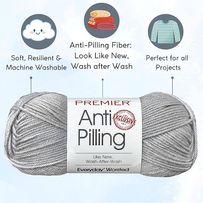 Premier Yarns Everyday Anti-Pilling Solid Mist DN100-23 (3-Skeins - Same Dye Lot) #4 Worsted Weight Acrylic Yarn for Crocheting and Knitting with Project Bag