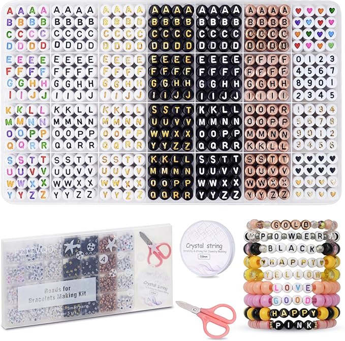 1400 Pcs Letter Beads Kit, 28 Styles White Acrylic Alphabet Beads Letter Beads for Jewelry Making wiht Number Beads Heart Beads Friendship Bracelet Kit