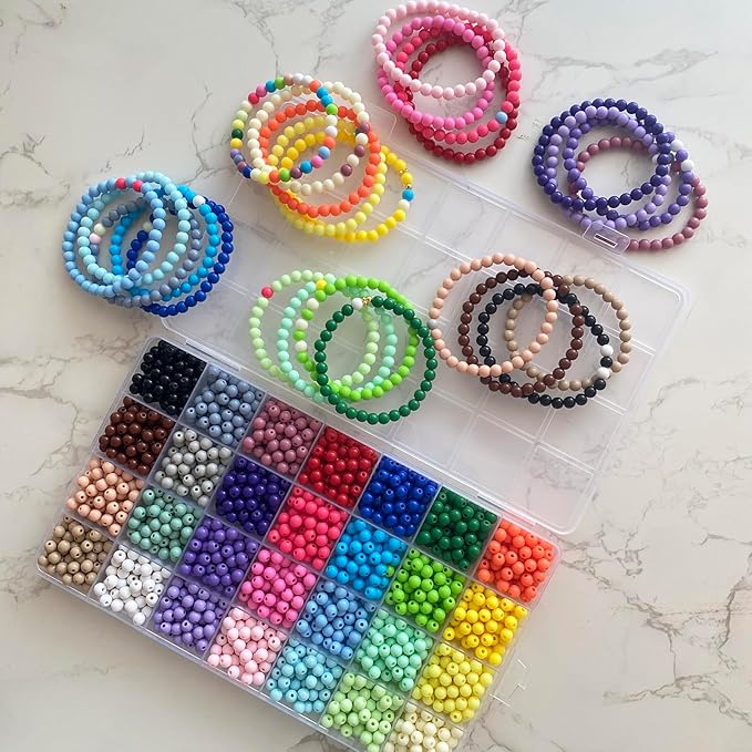 1820PCS 6mm Acrylic Round beads For Jewelry Making,28 Candy Colors Assorted Plastic Round Beads for Bracelets Making Kit Loose Bead Bubble Gum Bead for Earrings Necklace Phone Lanyard DIY Crafts