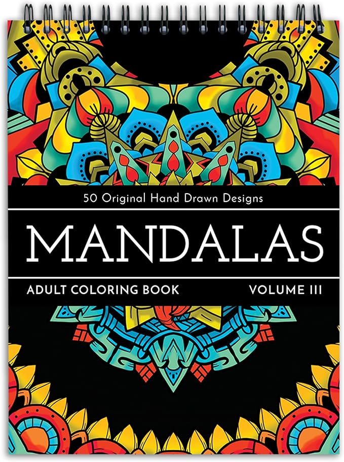 ColorIt Mandalas Volume III Spiral Bound Adult Coloring Book with 50 Mandala Patterns for Relaxation and Stress Relief - Includes Perforated Pages, Thick Paper, Hardback Covers, and Blotter Page