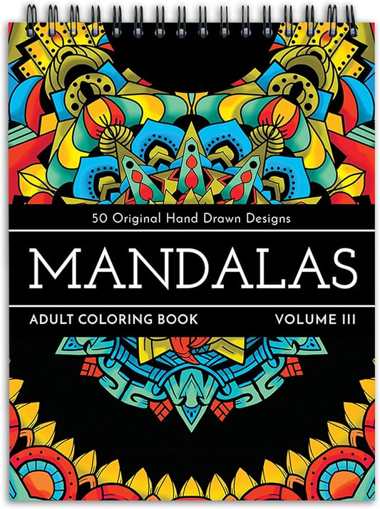 ColorIt Mandalas Volume III Spiral Bound Adult Coloring Book with 50 Mandala Patterns for Relaxation and Stress Relief - Includes Perforated Pages, Thick Paper, Hardback Covers, and Blotter Page
