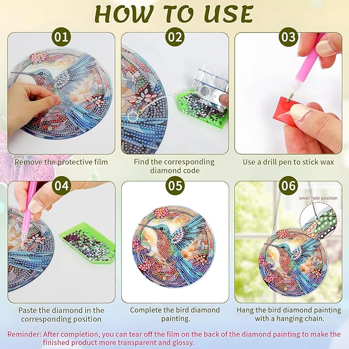 Tumwisk Diamond Painting Kits for Adults, Hummingbird Diamond Painting, Diamond Art Kits, Crafts for Adults, Hanging Wall Art Sign Ornaments Home Garden Wall Door Hanging Decoration