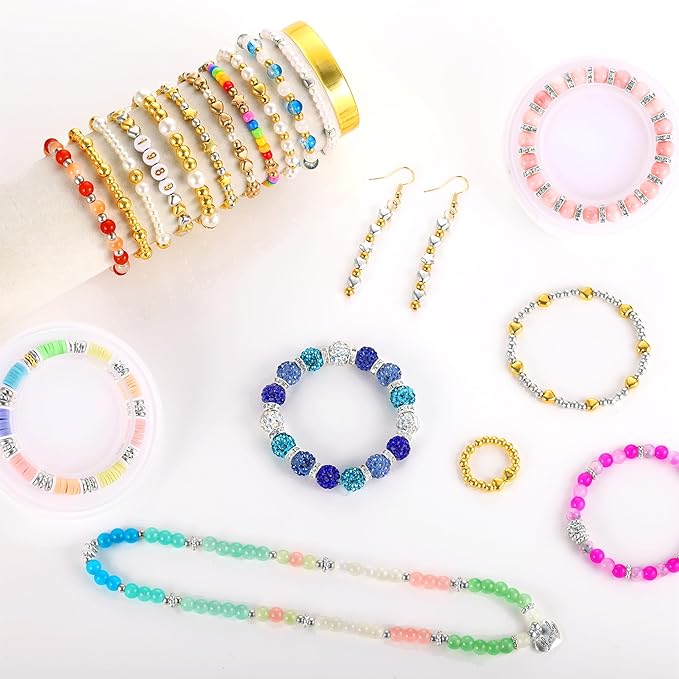 Funtopia Spacer Beads Bracelet Making Kit, 2320 Pcs Jewelry Making Supplies with Assorted Round Star Silver Gold Beads, Round Pearls and Lobster Clasps, DIY Crafts Necklaces Bracelets Earrings