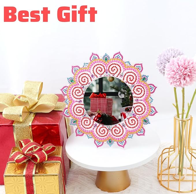 Diamond Painting Mirror Kit DIY 5D Diamond Painting Makeup Mirror Special Shaped Crystal Diamond Art Makeup Mirror for Adults Beginners Birthday Gifts Crafts Home Wall Table Decor