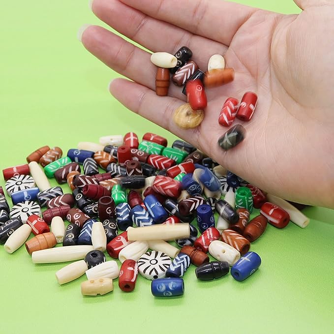 Fun-Weevz 120 PCS Ox Bone Beads for Jewelry Making Adults - Large Natural African, Native American and Indian Bead Supplies - Bulk Assorted Craft Buffalo Bone Hairpipe