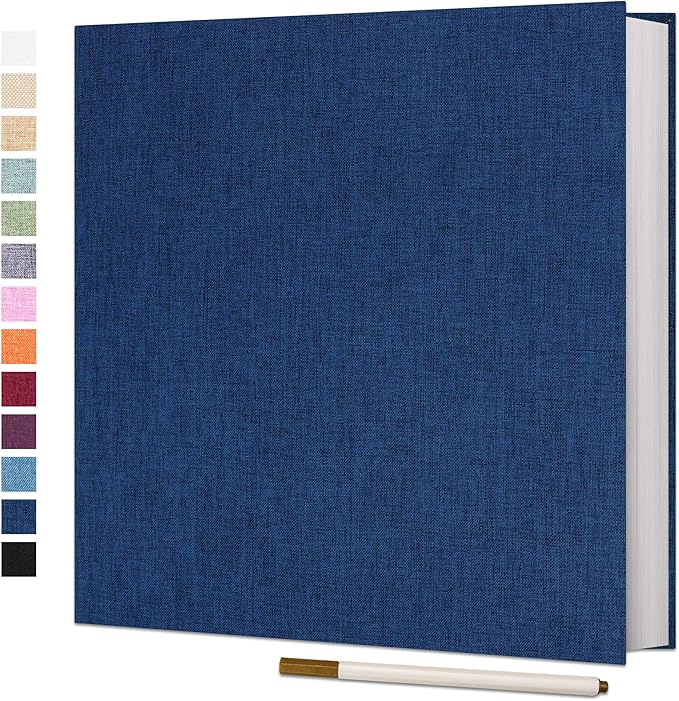 Vienrose Photo Album Self Adhesive 4x6 5x7 3x5 8x10 Scrapbook Album DIY Scrap Book with A Metallic Pen (11"x10.6" 60 Pages, Blue)