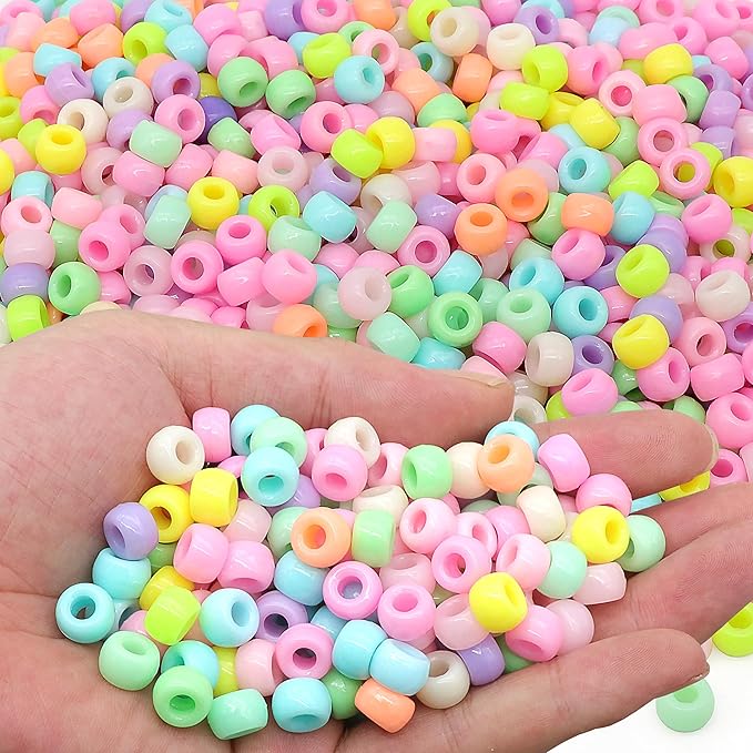gmma 1000 pcs macaroon pony beads for jewelry making - colourful, 6x9mm - valentine's day beads for diy bracelet, necklace & party decoration supplies