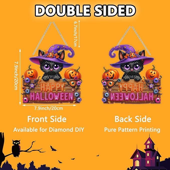 WEUOPG Halloween Diamond Art Hanging Kit for Crafts, DIY Acrylic Diamond Art Painting Window Pendants Home Garden Wall Hanging Kits, Double Sided Hanging Ornament