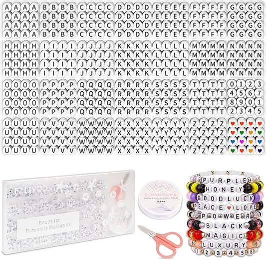 1400 Pcs Letter Beads Kit, 28 Styles White Acrylic Alphabet Beads Letter Beads for Jewelry Making wiht Number Beads Heart Beads Friendship Bracelet Kit