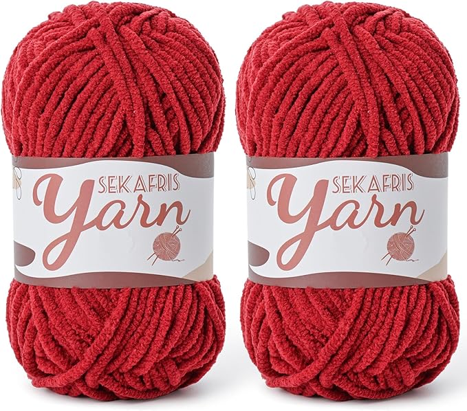 2 Pack Fluffy Velvet Yarn for Crocheting，Baby Blanket Yarn for Crocheting Soft，100g(131yds) Amigurumi Yarns，Plush Chenille Crochet Yarns，Puzzle Yarn for Crochet Weaving Craft(2 Burgundy)