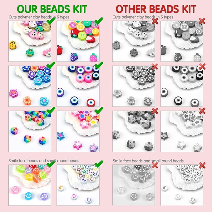 Dowsabel Bracelet Making Kit, Beads for Bracelets Making Pony, Kandi, Polymer Clay, Smile Face & Letter Beads for Jewelry Making, DIY Arts and Crafts Gifts Toys for Girls Age 6-12