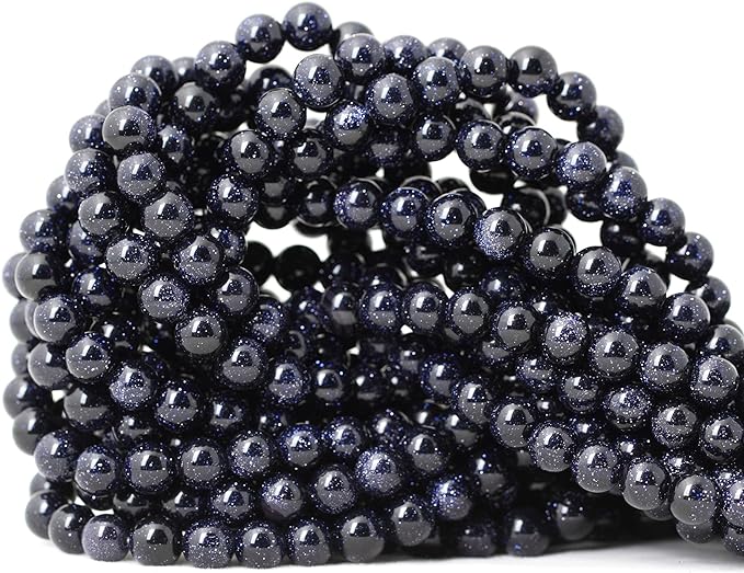 cheavian 60pcs 6mm natural blue sandstone gemstone round loose beads stone beads for jewelry making diy findings 1 strand 15"