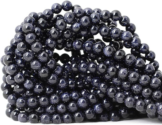 cheavian 60pcs 6mm natural blue sandstone gemstone round loose beads stone beads for jewelry making diy findings 1 strand 15"