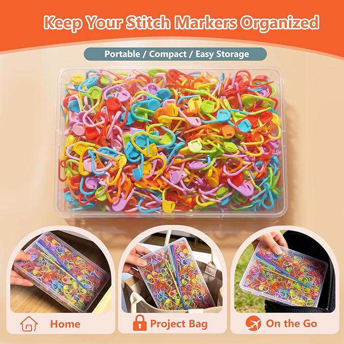 Suhfuib 250 PCS Stitch Markers for Crochet and Knitting, Locking Plastic Stitch Counter Clips, 7 Large-Eye Needles and Storage Case, Essential Crochet Accessories and Supplies for Amigurumi DIY Crafts