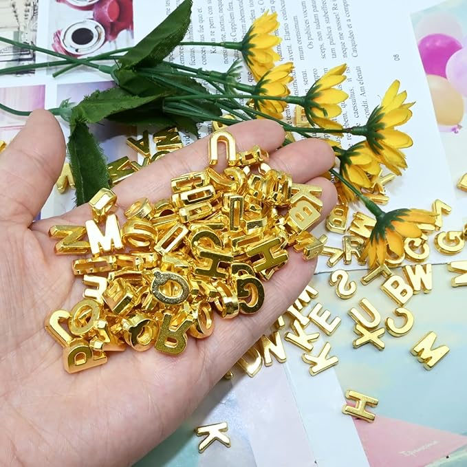 400pcs Gold Letter Beads Pendant,A-Z,3D Loose Beads,Plastic Initial Charms for Jewelry Making,Key Chains,Crafts